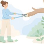 アンビル式ロッパーで太い枝を切る様子をイメージしたイラスト