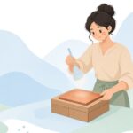 銅版画でアクアチントの松脂を撒く様子をイメージしたイラスト