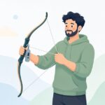 ボウスケールで弓の引き重量を測る様子をイメージしたイラスト