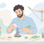 フレッチングジグで矢羽根を付ける様子をイメージしたイラスト