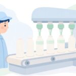 自動充填機でボトルに液体を詰める様子をイメージしたイラスト