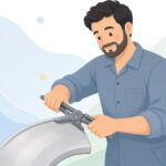 フランジツールで車のパネル端部を加工する様子をイメージしたイラスト