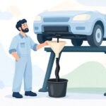 オイル交換で廃油をファンネルで受ける様子をイメージしたイラスト