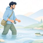 鮎の泳がせ釣りでジョインターを使った仕掛けをイメージしたイラスト