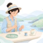 鮎仕掛けで根巻糸を巻く様子をイメージしたイラスト