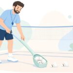 体育館でシャトルを回収する様子をイメージしたイラスト