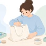 バッグの底に底鋲を後付けする様子をイメージしたイラスト