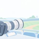 球場で選手を大きく撮りたいをイメージしたイラスト