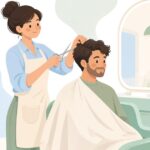 理容師がハサミでカットする様子をイメージしたイラスト