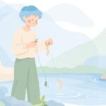 ストレートワームにネイルシンカーを入れてバスを狙う様子をイメージしたイラスト