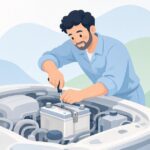 バッテリーを固定ステーで留める様子をイメージしたイラスト