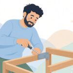 ベッドを補修金具で修理する様子をイメージしたイラスト
