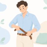 ベルトの余りを留め具でまとめる様子をイメージしたイラスト