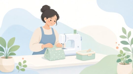 弁当袋を直線縫いで作り、口をマジックテープで閉じる