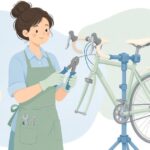 自転車のブレーキワイヤーにエンドキャップを付ける様子をイメージしたイラスト