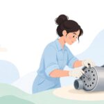 バイクのマフラーにバッフルをボルト固定する様子をイメージしたイラスト