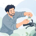 バイクのブレーキマスターのダイヤフラムを交換する様子をイメージしたイラスト