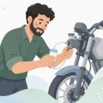 バイクのブレーキマスターリザーバーホースを交換する様子をイメージしたイラスト