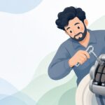 バイクのブレーキパッドスプリングを取り付ける様子をイメージしたイラスト
