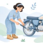 バイクのブレーキペダルにリターンスプリングを取り付ける様子をイメージしたイラスト