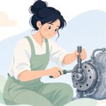 バイクのクラッチハブナットを専用ソケットで緩める様子をイメージしたイラスト