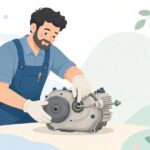 バイクのクラッチプッシュロッドのオイルシールを交換する様子をイメージしたイラスト