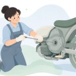 バイクのクラッチプッシュロッドを交換する様子をイメージしたイラスト