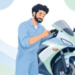 バイクのカウルボルトにゴムワッシャーを使う様子をイメージしたイラスト