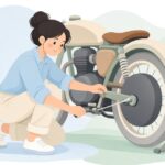 バイクのドラムブレーキアームを調整する様子をイメージしたイラスト