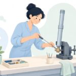 バイクのフォークバルブを専用工具で外す様子をイメージしたイラスト