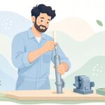 バイクのフォークダンパーロッドをホルダーで固定する様子をイメージしたイラスト