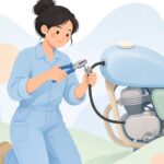 バイクの燃料ホースにスプリングバンドを付ける様子をイメージしたイラスト