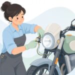 バイクにヘッドライトリレーハーネスを取り付ける様子をイメージしたイラスト
