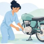バイクのキックペダルゴムを交換する様子をイメージしたイラスト