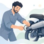 バイクのマフラージョイントにガスケットを入れる様子をイメージしたイラスト