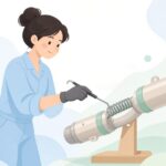 バイクのマフラースプリングをフックで掛ける様子をイメージしたイラスト