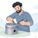 バイクのピストンピンクリップを工具で装着する様子をイメージしたイラスト