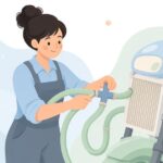 バイクのラジエーターホースをT字ジョイントでつなぐ様子をイメージしたイラスト