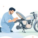 バイクのシートヒンジゴムを交換する様子をイメージしたイラスト