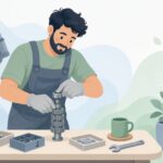 バイクのシフトシャフトのベアリングを交換する様子をイメージしたイラスト