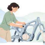 バイクのサイドカバーにグロメットを付ける様子をイメージしたイラスト