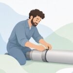 バイクのサイレンサーバンドにラバーを入れる様子をイメージしたイラスト