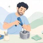 バイクの小径シリンダーをホーニングブラシで仕上げる様子をイメージしたイラスト