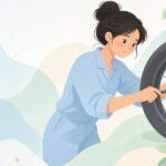 バイクのスプロケットナットにロックワッシャーを使う様子をイメージしたイラスト