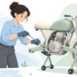 バイクのスイングアームピボットをレンチで締める様子をイメージしたイラスト