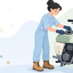 バイクのタンクキャップのゴムパッキンを交換する様子をイメージしたイラスト