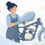 バイクのタンク固定ラバーブッシュを交換する様子をイメージしたイラスト