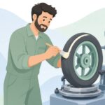 バイクタイヤにビードクリームを塗る様子をイメージしたイラスト