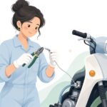 バイクの配線に防水ギボシ端子を付ける様子をイメージしたイラスト