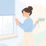 ブラインドのコードをクリートにまとめる様子をイメージしたイラスト
